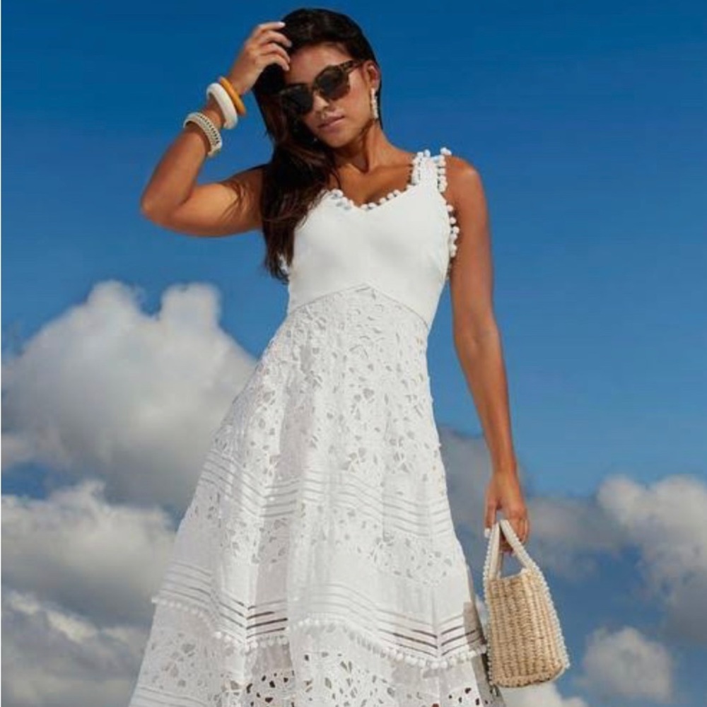 Boston Proper-Mixed media Lace Pom Pom Dress